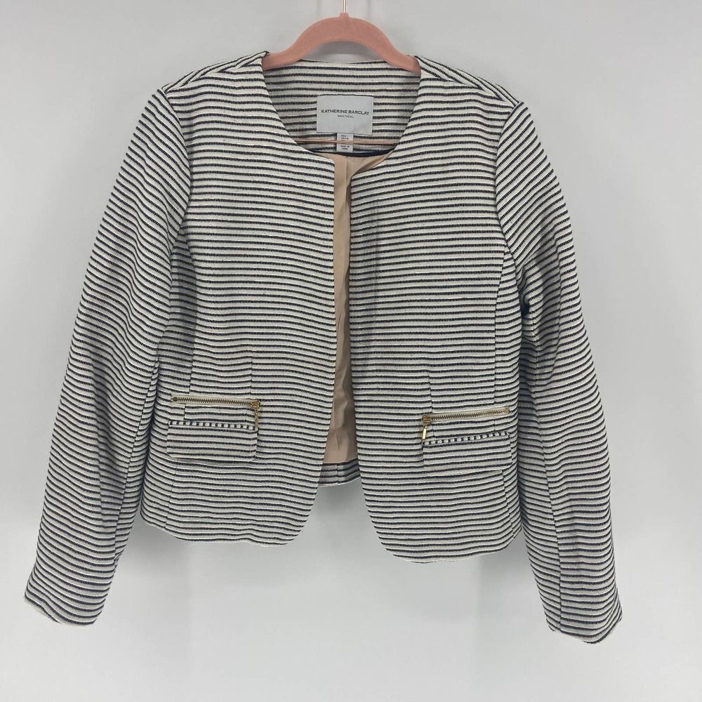 Katherine Barclay White Black Striped Open Blazer Coat Womens L